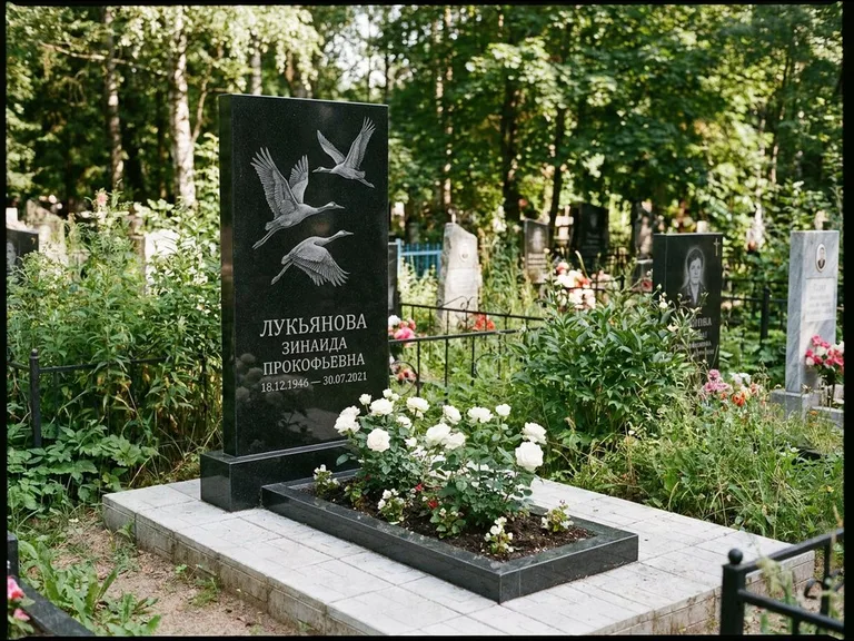Памятник с гравировкой журавлей — гравировка журавлей, работа «Лукьянова» в Пензе