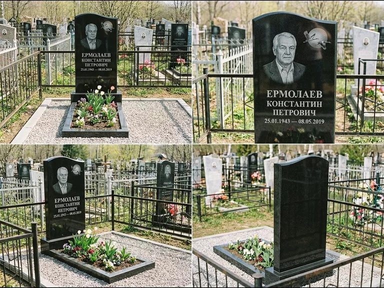 Памятник с гравировкой журавлей — гравировка клина журавлей на фоне солнечного диска, работа «Ермолаев» в Пензе