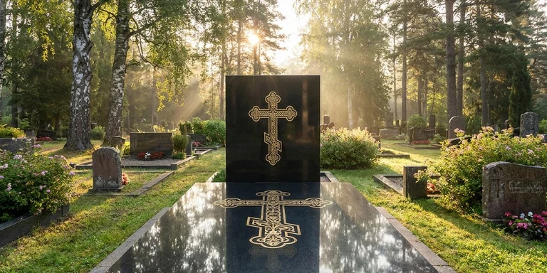 Гравировка креста на памятнике в Пензе — православный восьмиконечный крест на граните