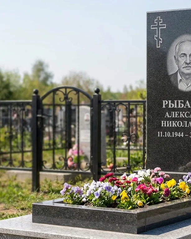 Двойной памятник под ключ с ярким цветником в Пензе