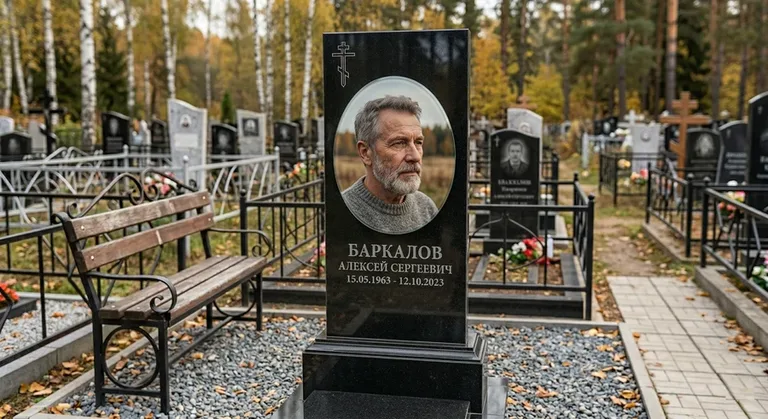 Овальный портрет на стекле на чёрной гранитной стеле в Пензе