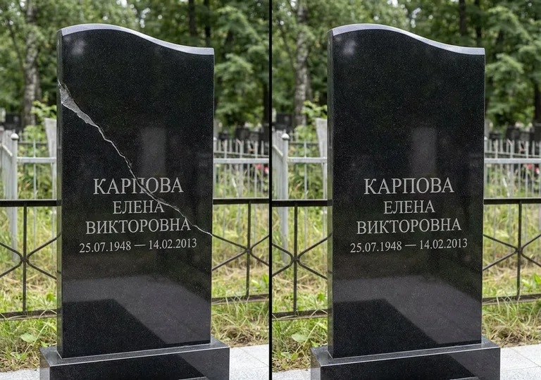 Заделка трещины на чёрном граните: до и после в Пензе