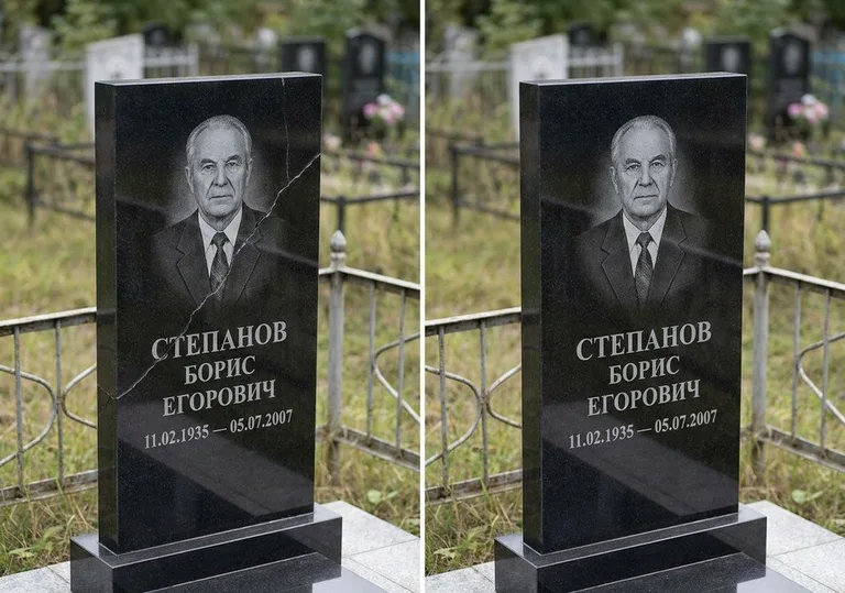 Восстановление надписи и портрета на памятнике: до и после в Пензе
