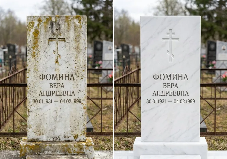 Восстановление мраморного памятника от желтизны и налёта в Пензе