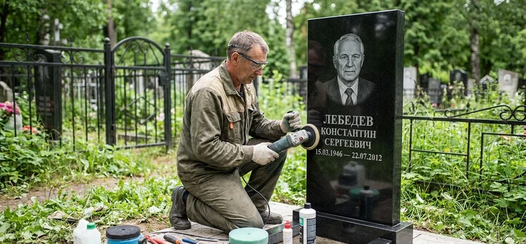 Реставрация памятника в Пензе — восстановление гранита, заделка трещин и обновление надписей на кладбище