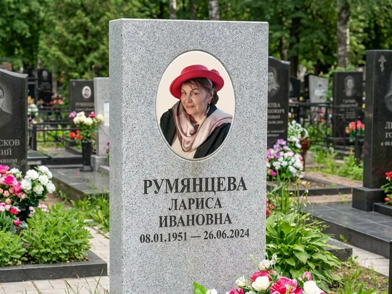 Портрет на памятнике в Пензе — Цветной портрет → овальная фотокерамика на светлом камне
