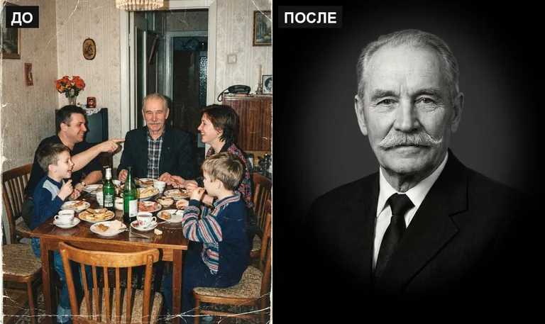 Ретушь фото на памятник — выделение из группового: до и после в Пензе