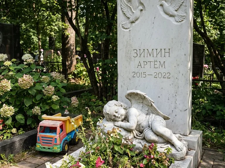 Спящий ангелочек на детском памятнике в Пензе