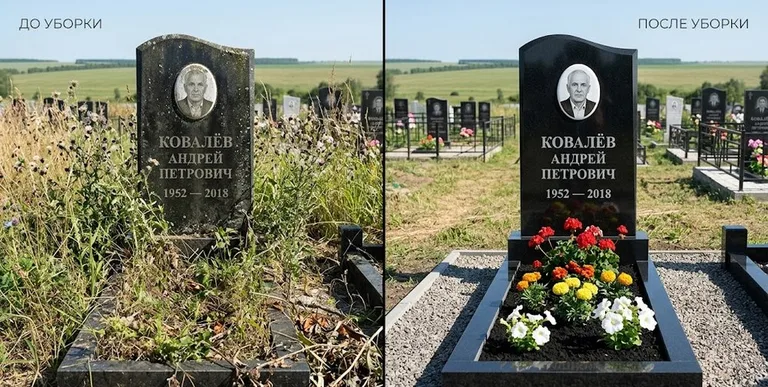 Уборка могилы до и после — ухоженный участок в Пензе