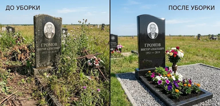 Уборка участка с обелиском до и после в Пензе