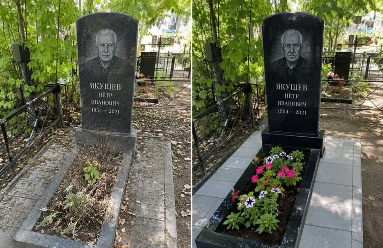 Диптих №15: мемориал с ажурной ковкой — лаковая подкраска прутьев и мойка стелы в Пензе