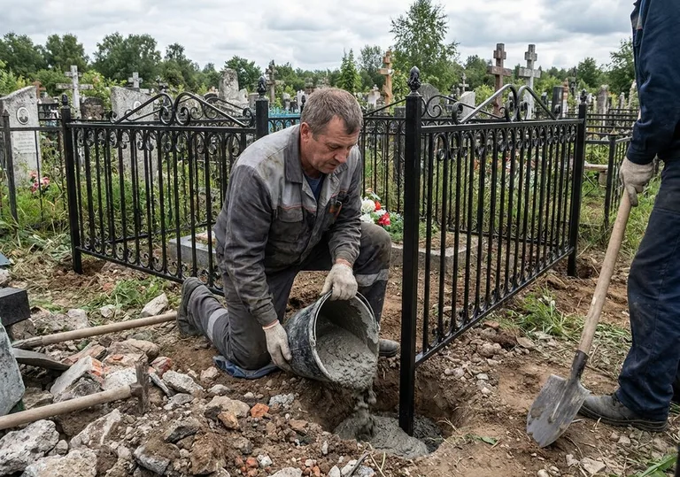 Установка ограды бетонированием ножек в грунт в Пензе