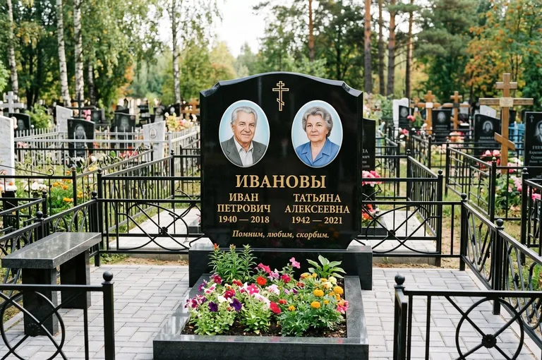 Двойной памятник с оградой и благоустройством в Пензе