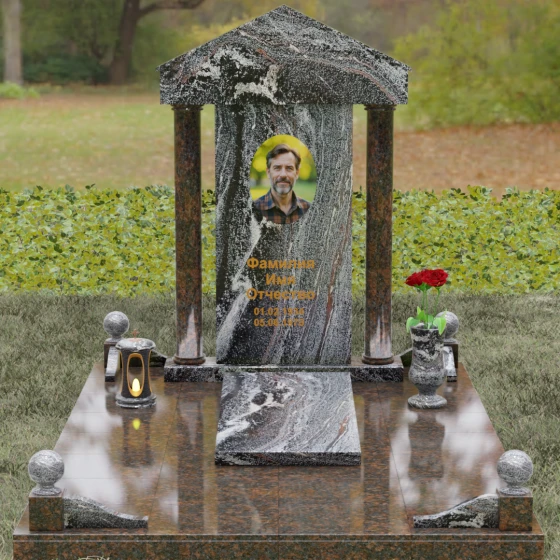 Гранитный монумент-храм с колоннами, гранит амфиболит, вид 2