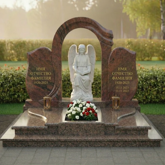 Мемориал с мраморным ангелом и аркой из гранита, гранит Дымовский