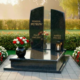 Католический памятник из гранита и стекла — ПН237