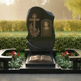Гранитный памятник с крестом для мемориального комплекса - ПН378