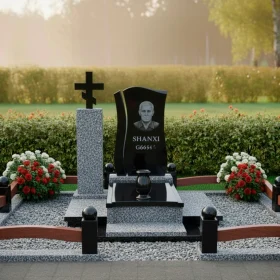 Элитный комбинированный памятник из гранита и стекла - ПН428