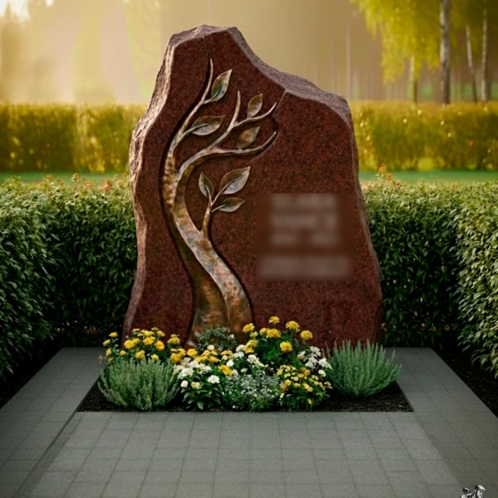 Гранитный памятник с Древом Жизни (металл), гранит Лезниковский