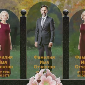 Вертикальный комбинированный светский памятник для троих - П252
