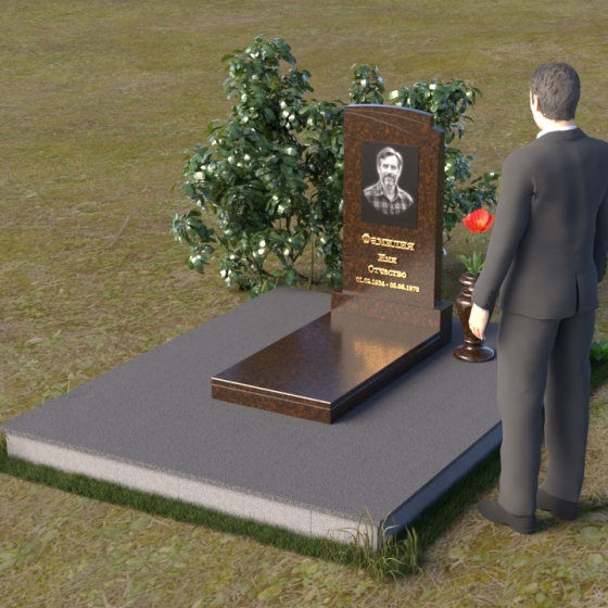 Гранитный вертикальный памятник с асимметричным изгибом