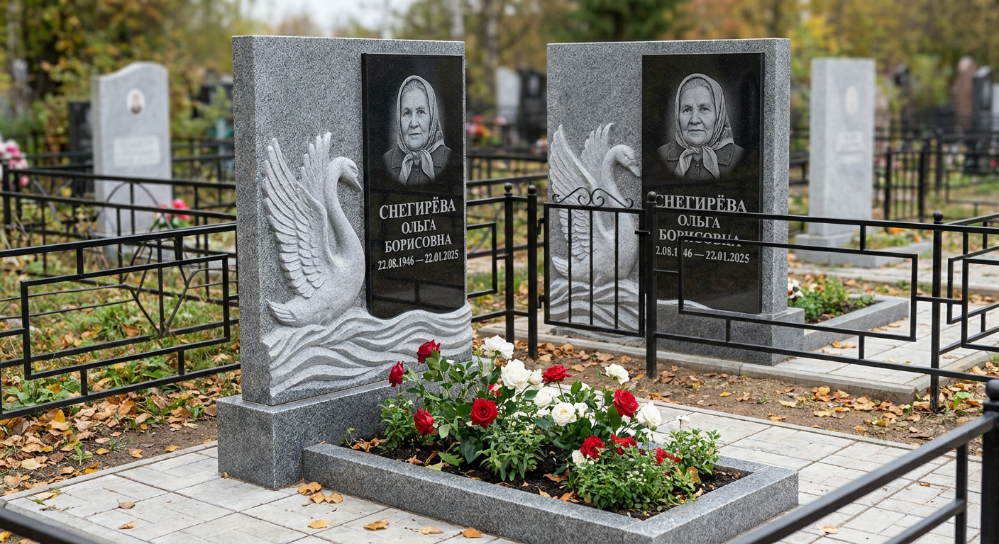 Пример дизайна: Памятник с лебедем и волной из мансуровского гранита