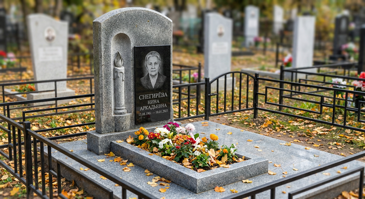 Пример дизайна: Памятник со свечой в нише из мансуровского гранита с портретом