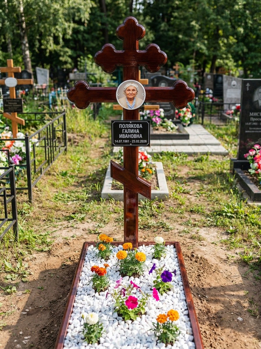 Портрет на памятнике в Пензе — Цветной портрет на овале 130×180 мм — на деревянный крест
